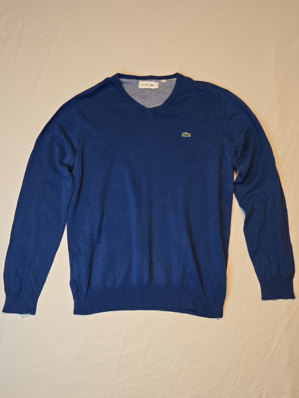 Lacoste Royal Blue Cotton Knit V-Neck Pullover Sweater